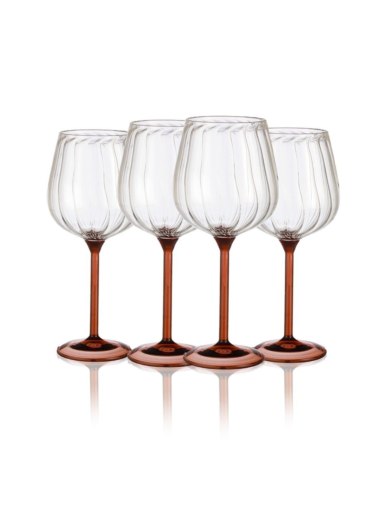 Trovea's Ribbed Dual Tone Transparent Glass Wine Glass - Set of 4