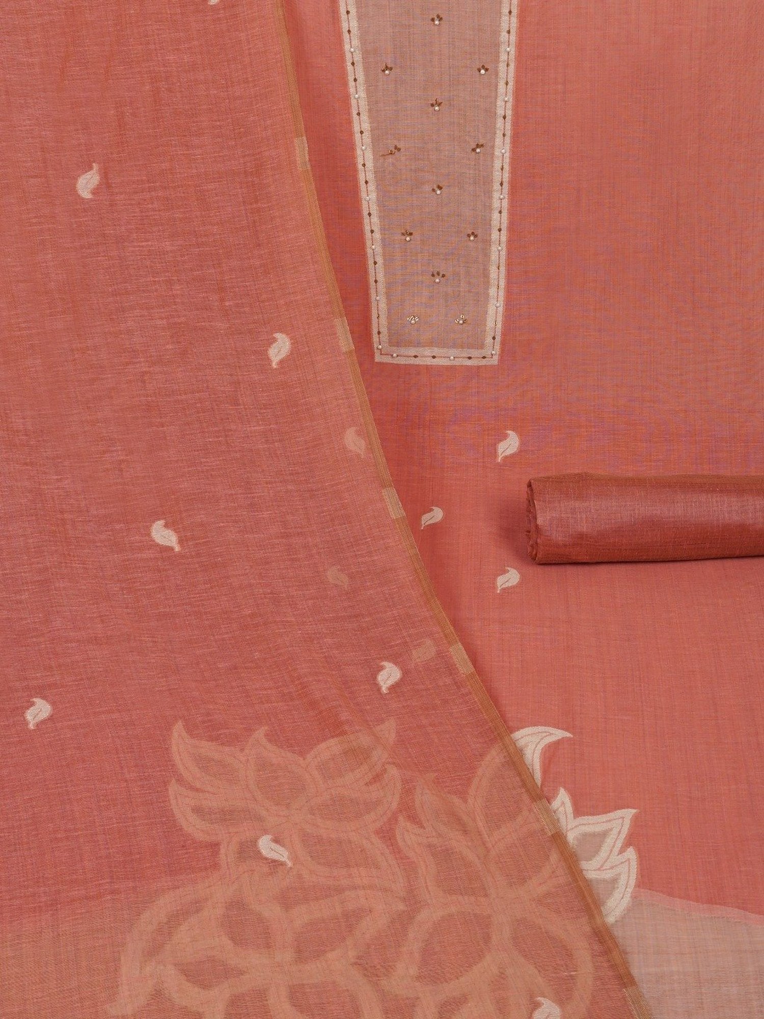 Kami Kubi Peach Floral Dress Material