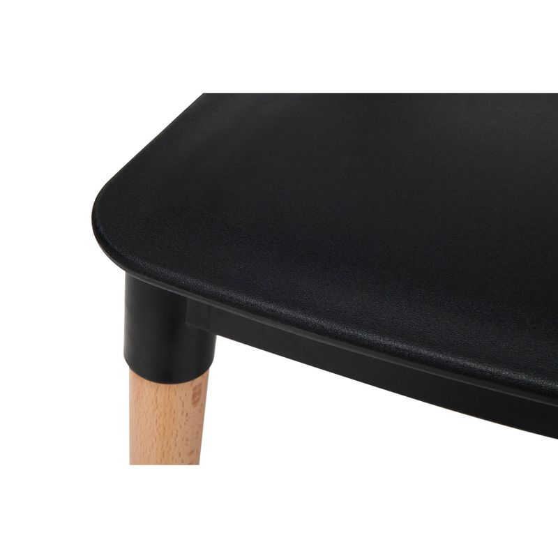 Set of 4 18" Mid-Century Modern Plastic Molded Dining Chairs with Solid Natural Wood Legs Black - OFM