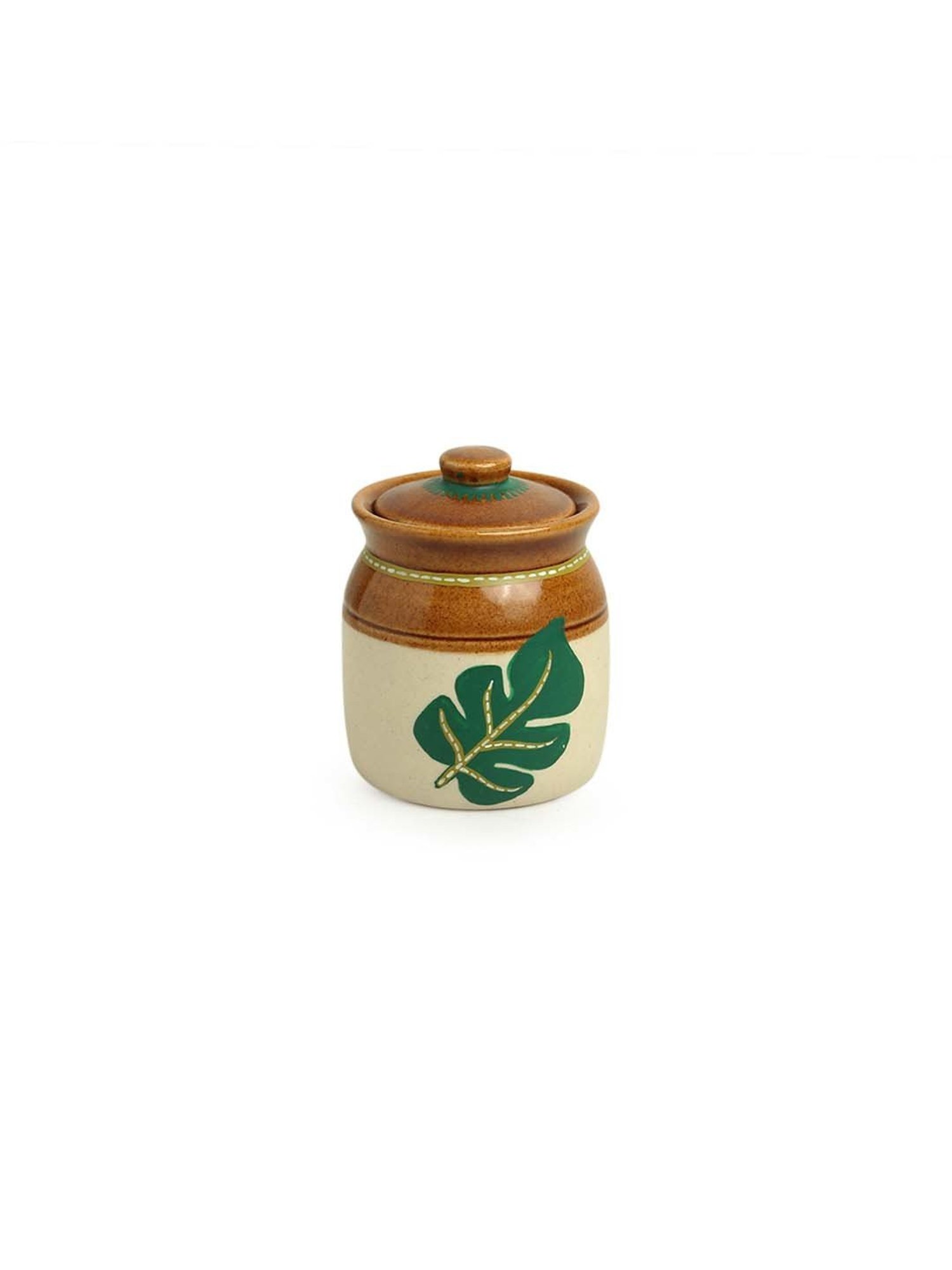 ExclusiveLane Shades of a Leaf Brown & Green Ceramic Multi-Purpose Jars - Set of 4 (0.22 L)