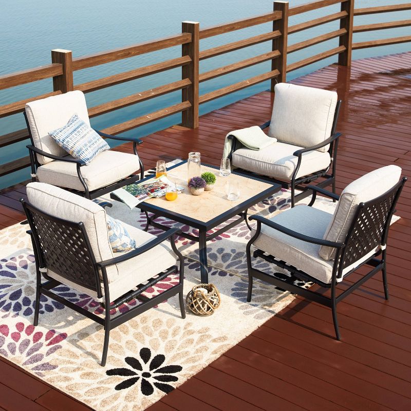 5pc Steel Patio Dining Sets Cream - Lokatse