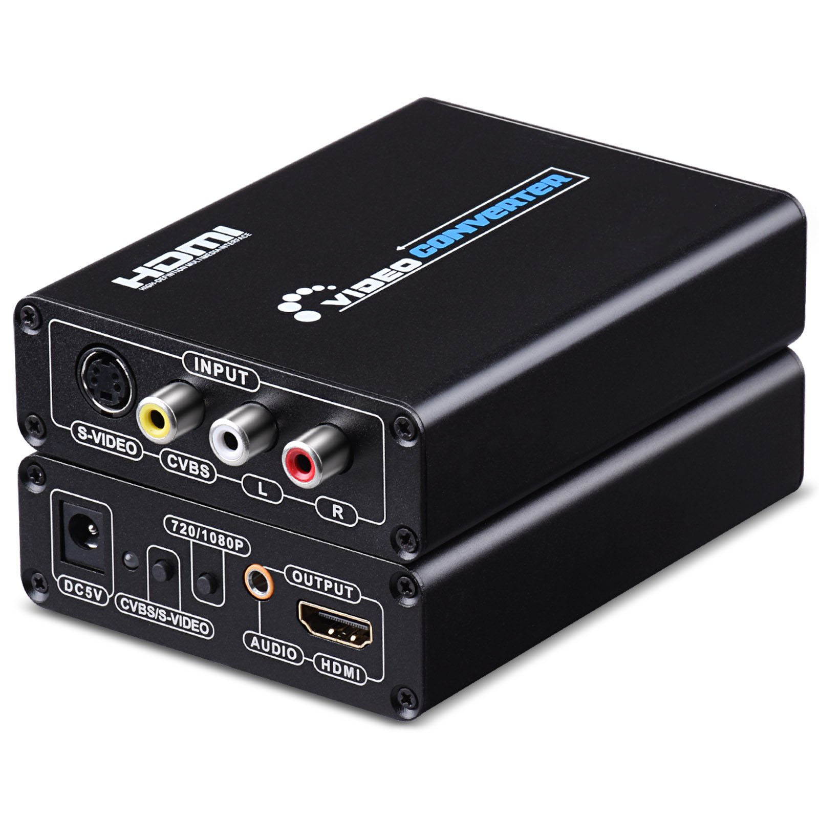 Aigrous 3RCA AV CVBS Composite & S-Video R/L Audio to HDMI Converter Adapter Upscaler Support 720P/1080P with 3RCA S-Video Cable for DVD VCR PS2 PS3 Xbox HDTV