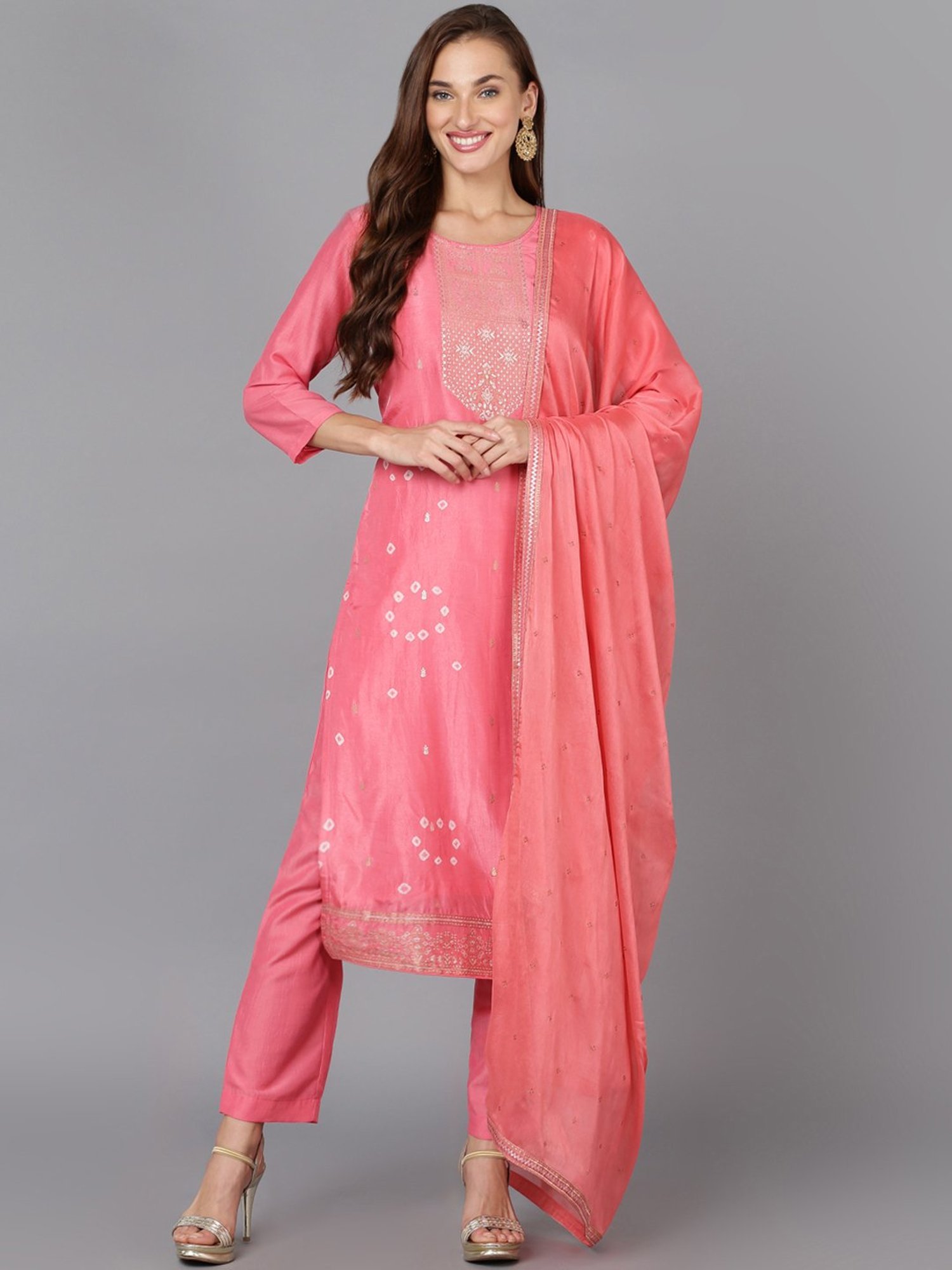 Vaamsi Pink Embroidered Kurta Pant Set With Dupatta