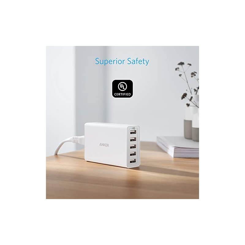 40W 5Port USB Wall Charger PowerPort 5 for iPhone XsXS MaxXRX876Plus iPad ProAir 2Mini Galaxy S9S8PlusEdge Note 87 LG Nexus HTC and More