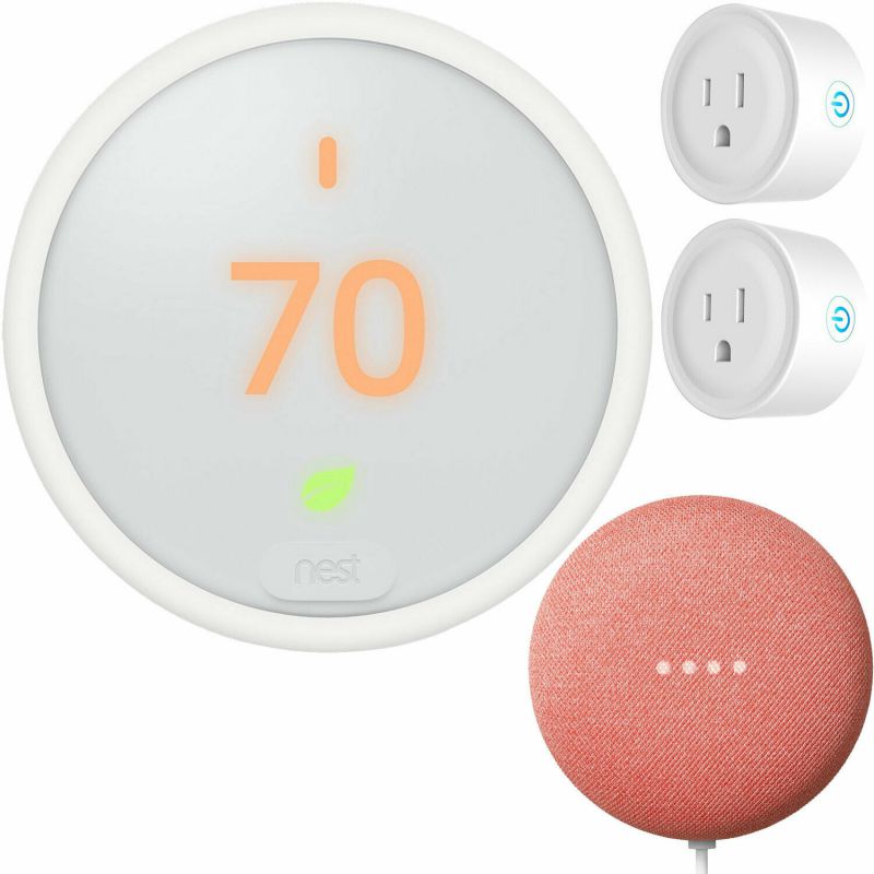 Nest T3017US Learning Thermostat 3rd Gen with Google Mini Home Smart Speaker, Chalk