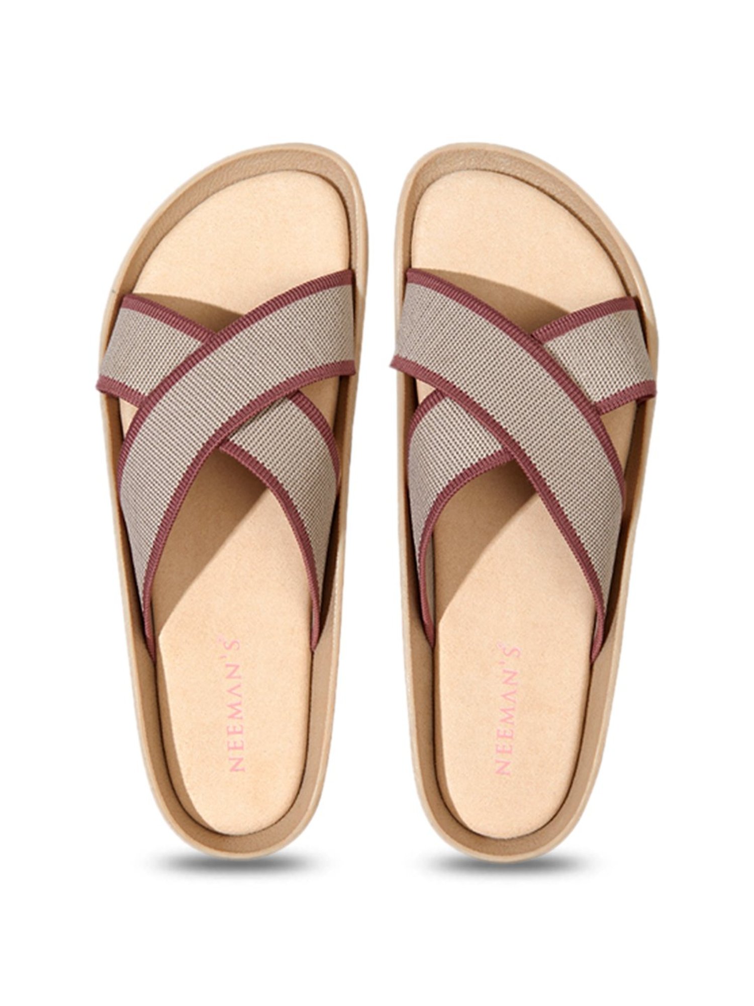 Neemans Women's Beige Cross Strap Sandals