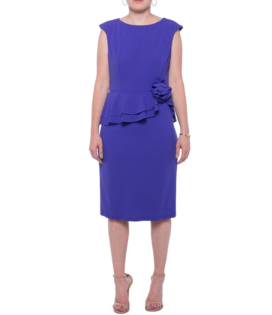 Marina Sleeveless Stretch Crepe Peplum Rose Sheath Dress
