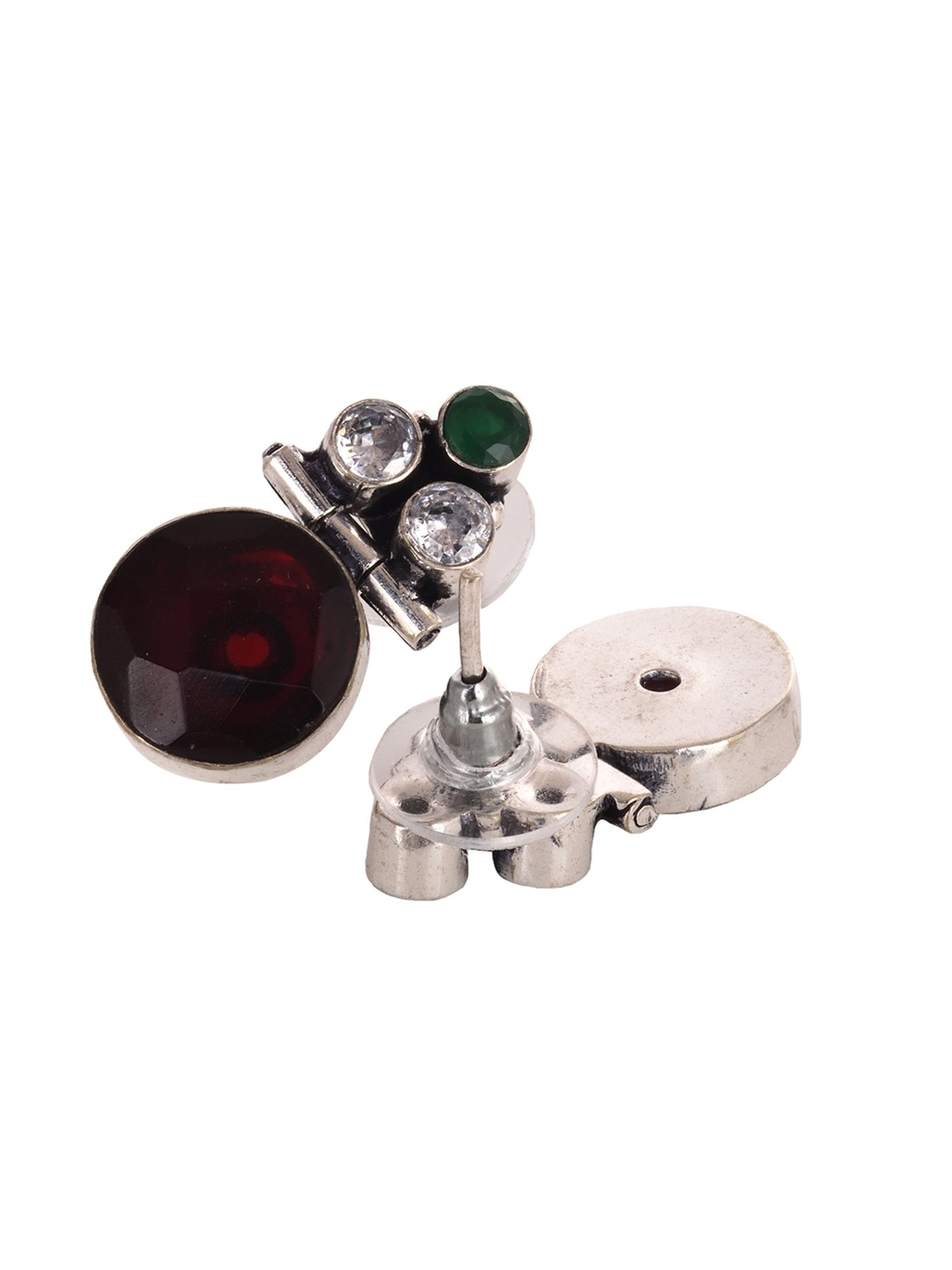 Saraf RS Jewellery Oxidised Ruby Red Drop Minimal Earring