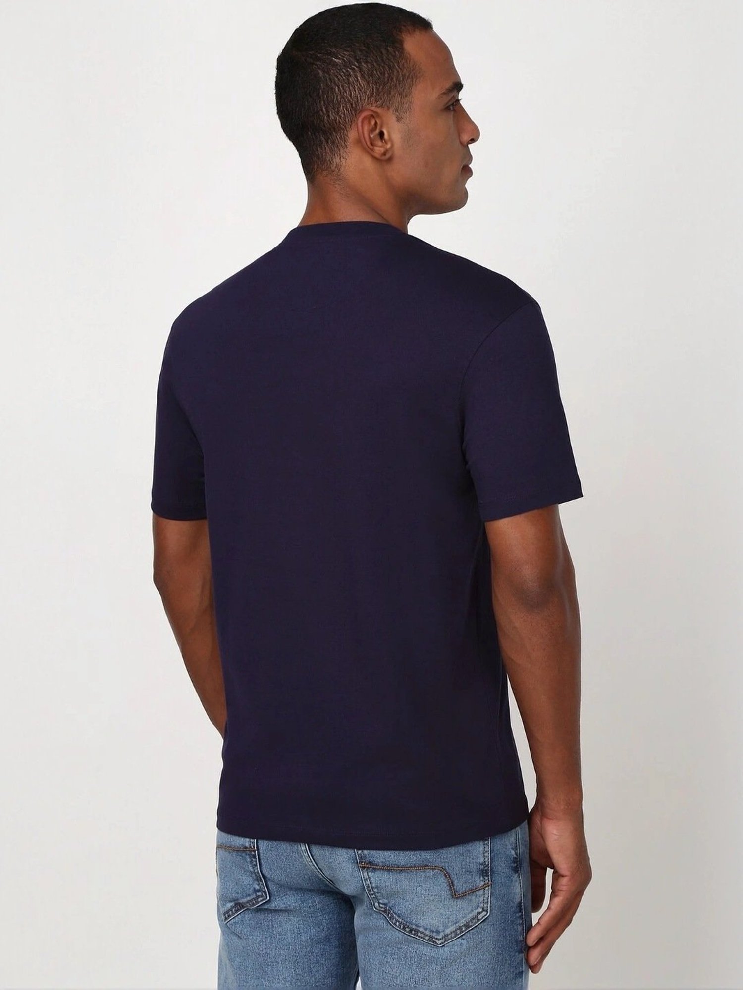 Peter England Casuals Purple Cotton Regular Fit Embroidered T-Shirt