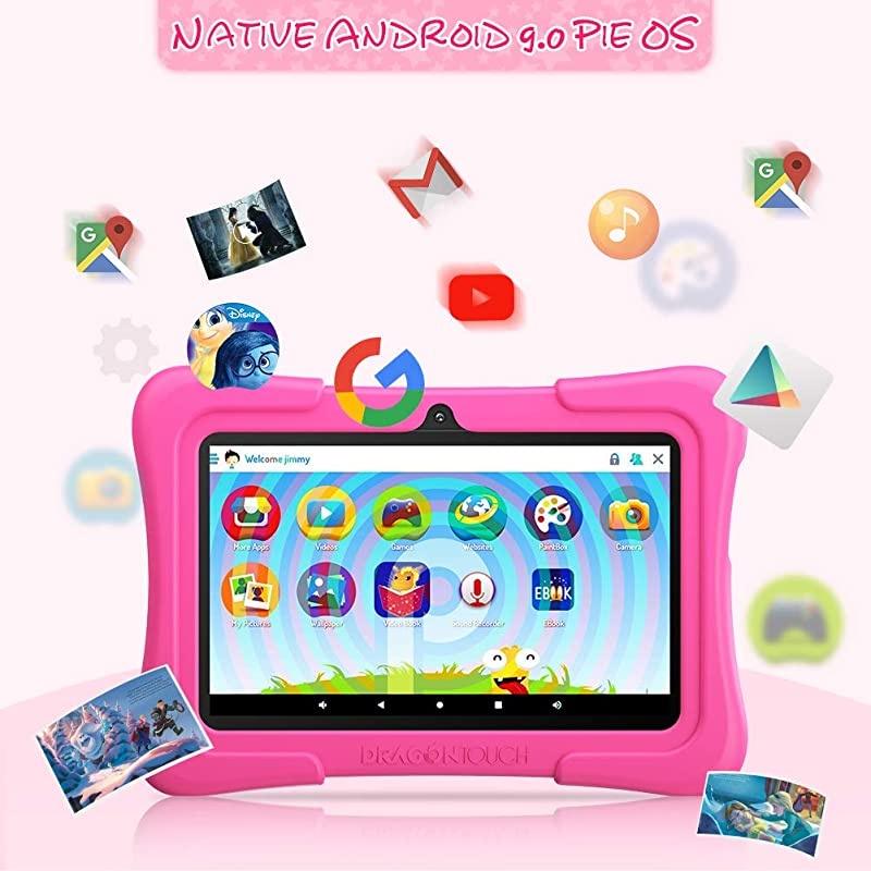Y88X Pro 7 inch Kids Tablets, 2GB RAM 16GB ROM, Android 9.0 Tablet, Kidoz Pre Installed with Disney Contents (More Than $80 Value), Pink