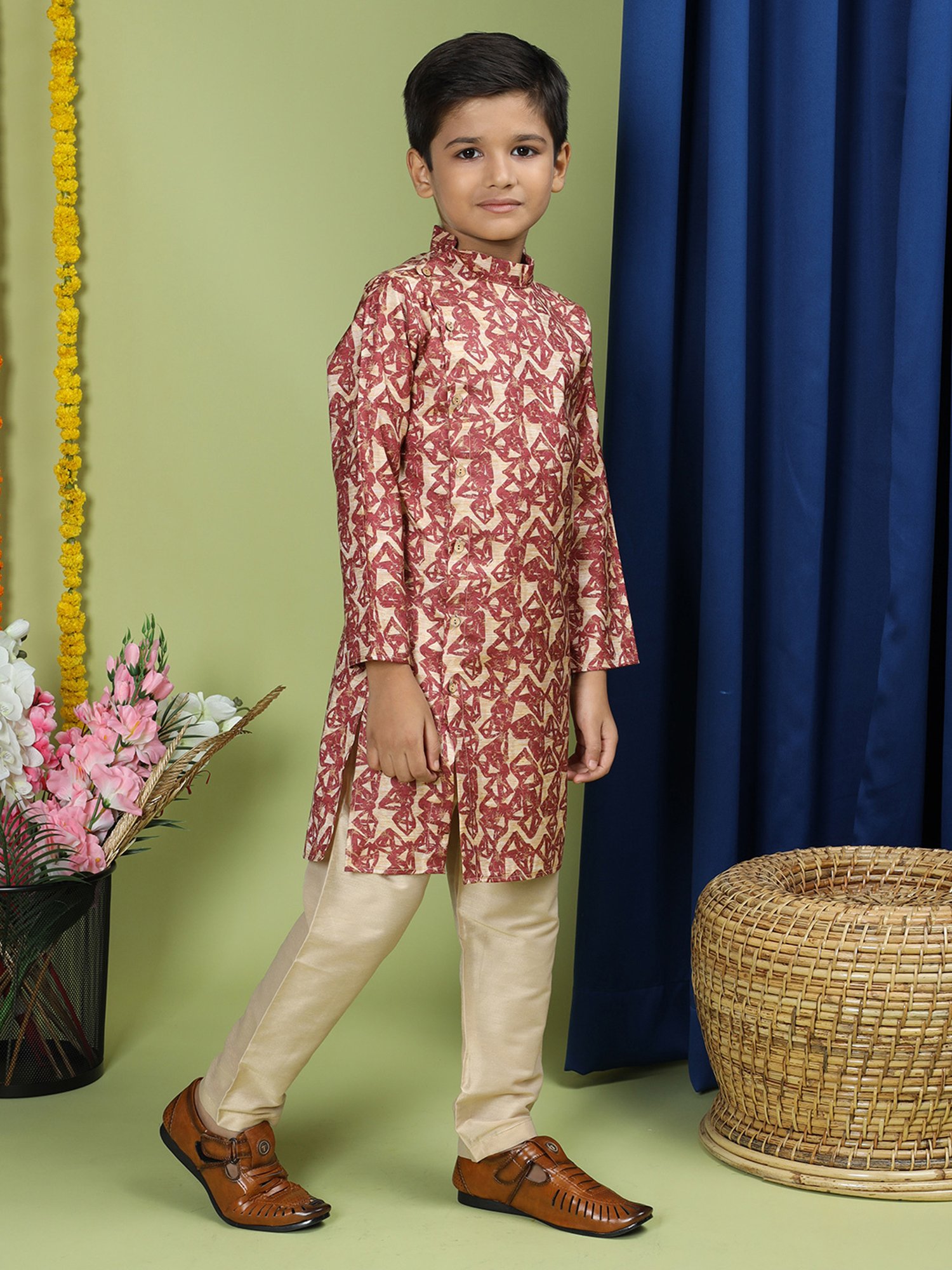 KISAH Kids Multicolor Cotton Printed Full Sleeves Kurta