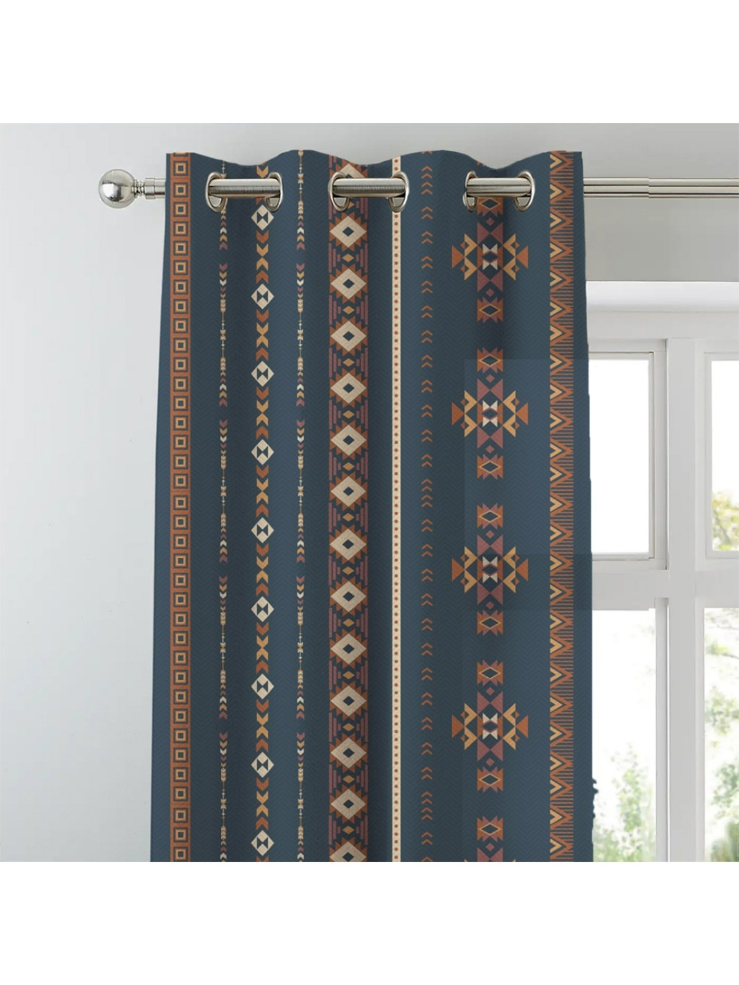 SPACES DRAPE STORY Boho Digital Print Indigo & Beige Polyester 7 ft Door Curtains - Set of 4