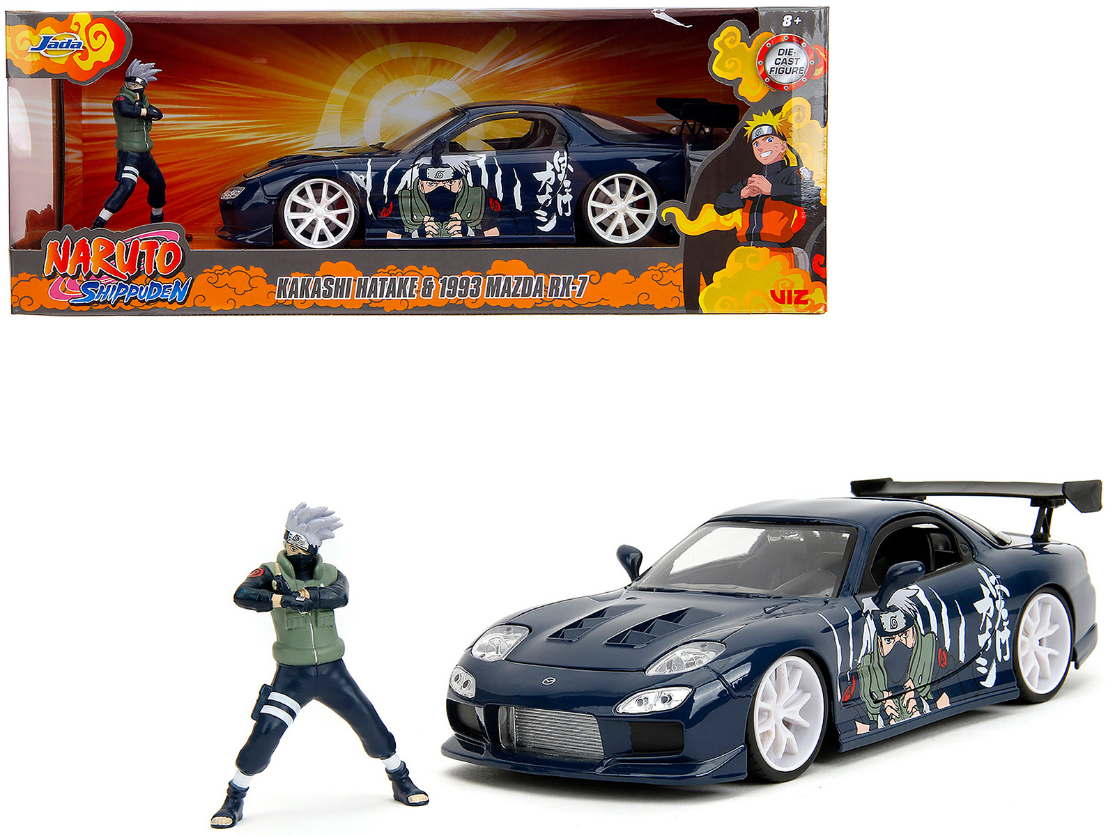 1993 Mazda RX-7 Candy Blue Metallic with Graphics and Chun-Li Diecast Figure "Street Fighter" Video Game "Anime Hollywood Rides" Series 1/24 Diecast Model Car by Jada