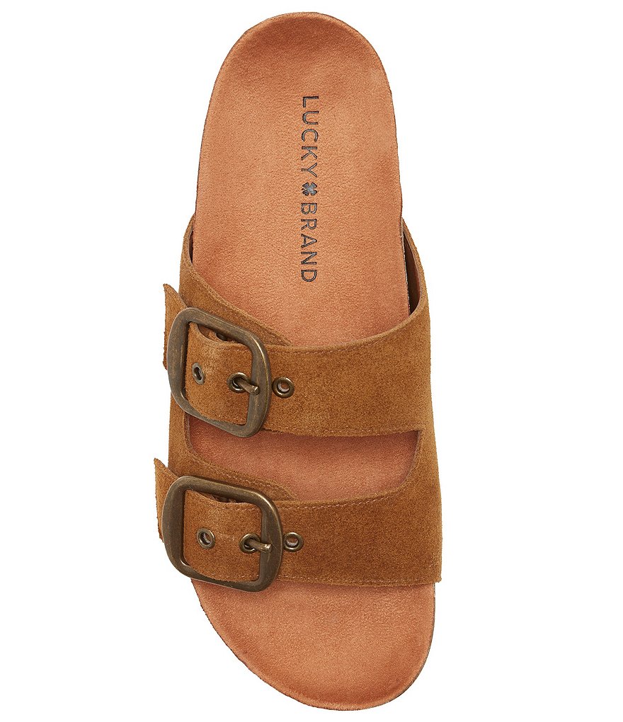 Lucky Brand Mella Leather Double Strap Footbed Slides