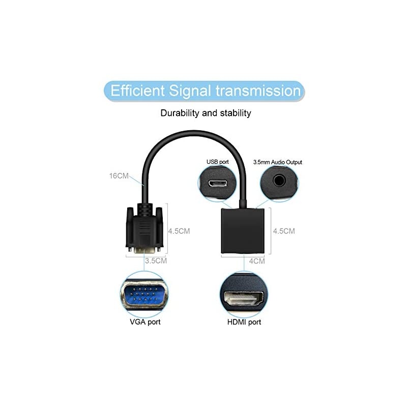 VGA to HDMI Adapter for Monitor TV Active 1080P Video Output with Audio VGA to HDMI Converter Male to Female Compatible with PC Computer Laptop Projector Desktop DVD Plug n Play
