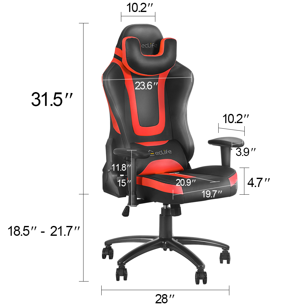 Eclife Ergonomic Video Game Chair PU Leather Computer Recliner Office Chair with Massage Lumbar Support and Removable Headrest Gaming Chair