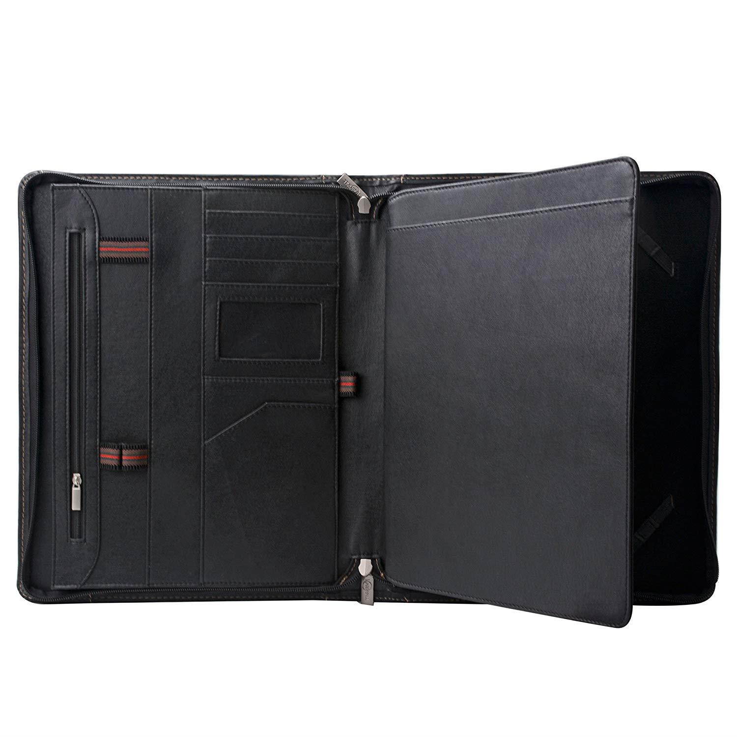iCarryAlls Leather Padfolio with Zipper, Organizer Padfolio Case for Samsung Galaxy Tab S4, A4 Portfolio for Notepad