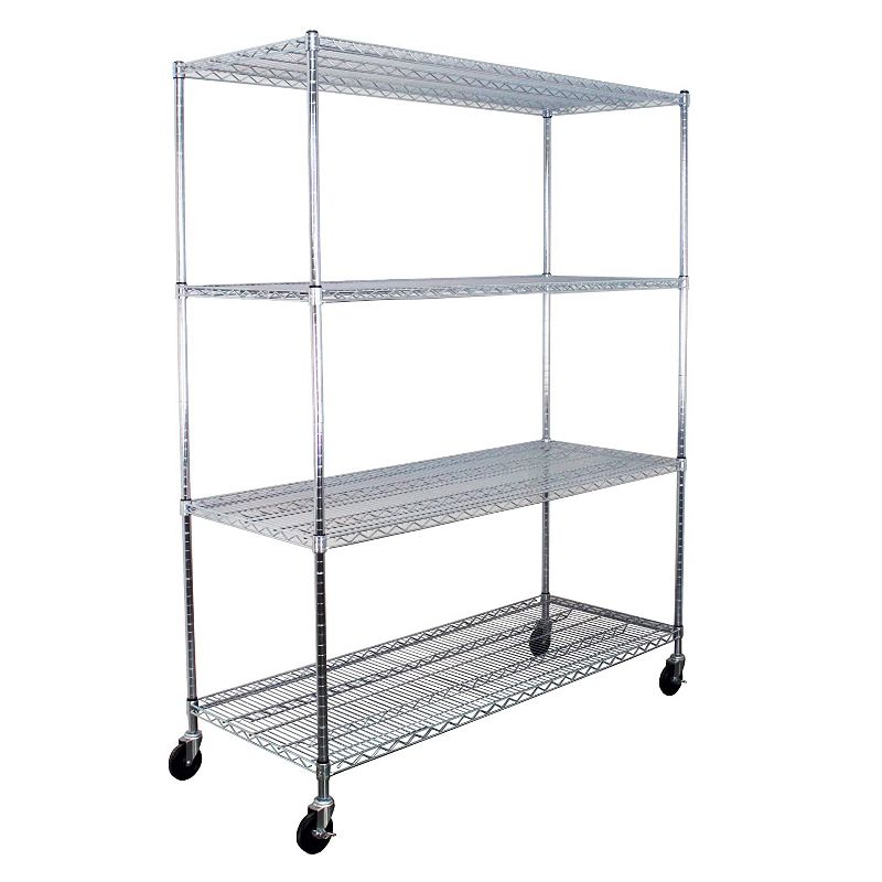 SafeRacks WS-602472-ZW4 24 x 60 x 72-Inch 4-Tier Storage Heavy-Duty 350-Pound Shelf Steel Wire Shelving Rack with Wheels, Stainless