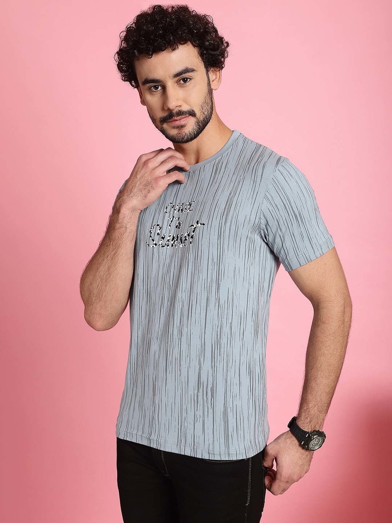 Venitian- Forbidden Clothing Light Grey Slim Fit Printed Crew T-Shirt