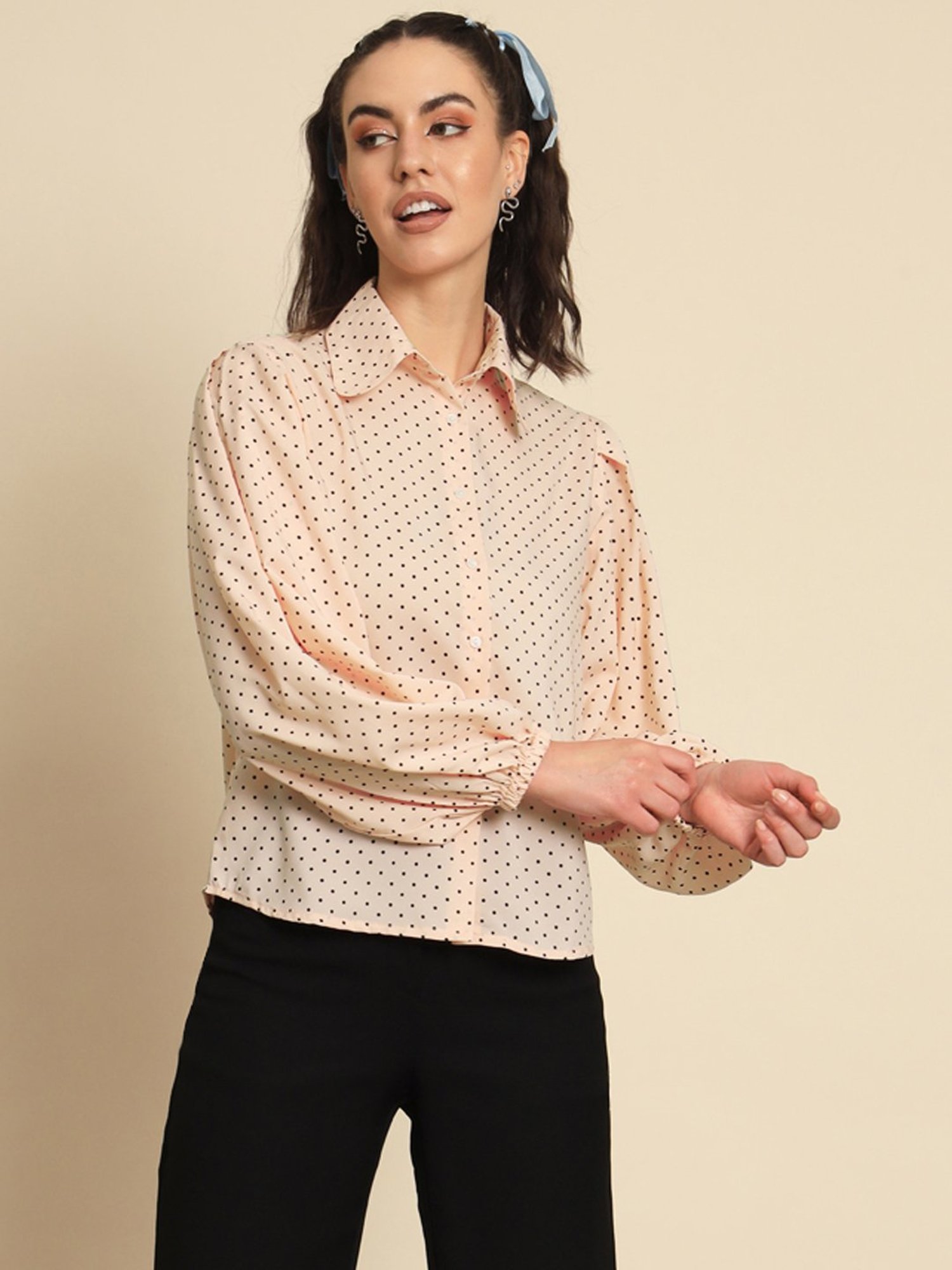 Trend Arrest Peach Polka Dots Shirt