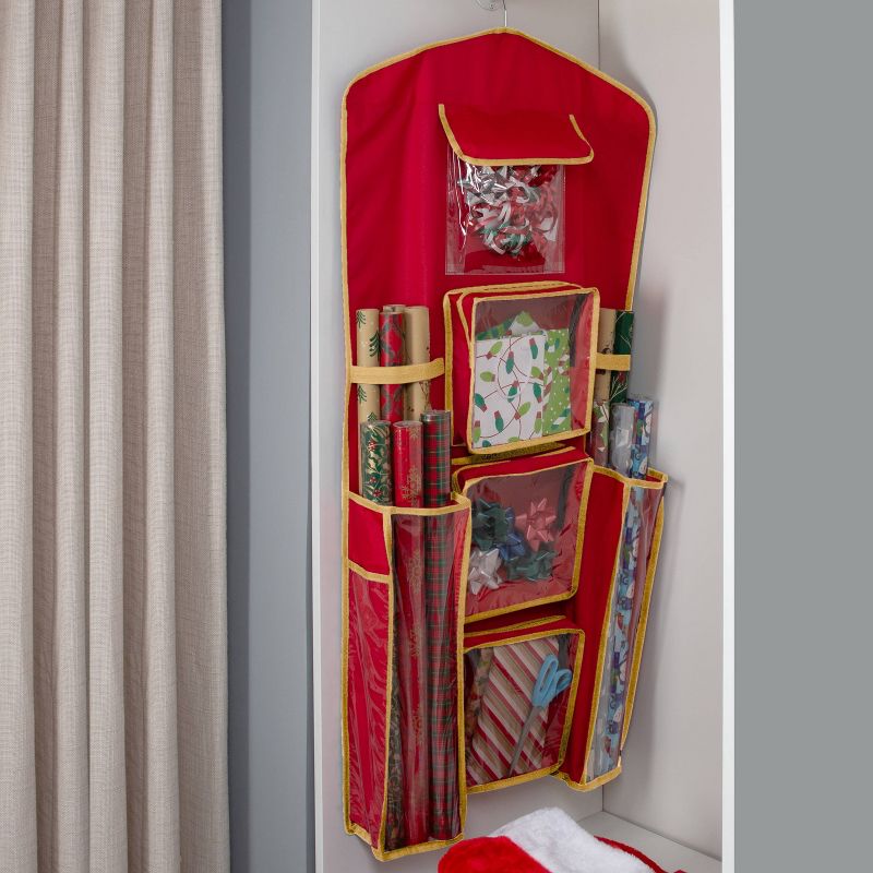 Holiday Hanging Gift Wrap Organizer with 4 Front Pockets - Simplify