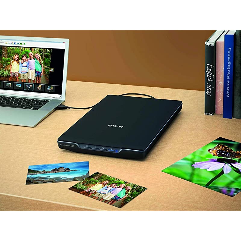 Perfection V39 Color Photo & Document Scanner with Scan-To-Cloud & 4800 Optical Resolution, Black
