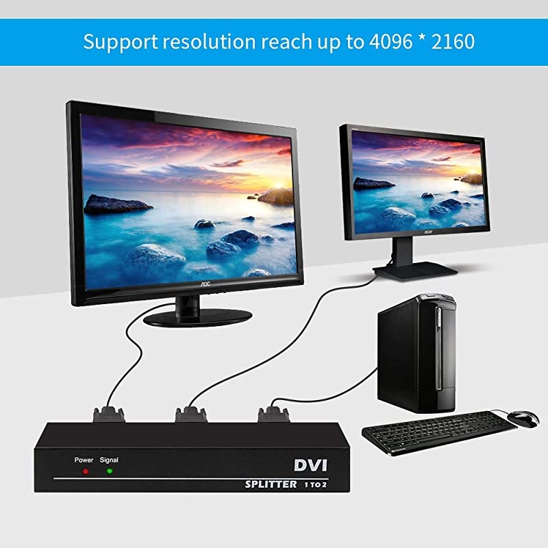 Splitter 1x2 1 in 2 Out 2Port Distribution Duplicator Splitter Supports Resolution up to 4K2K/30Hz Automatically Copy EDID
