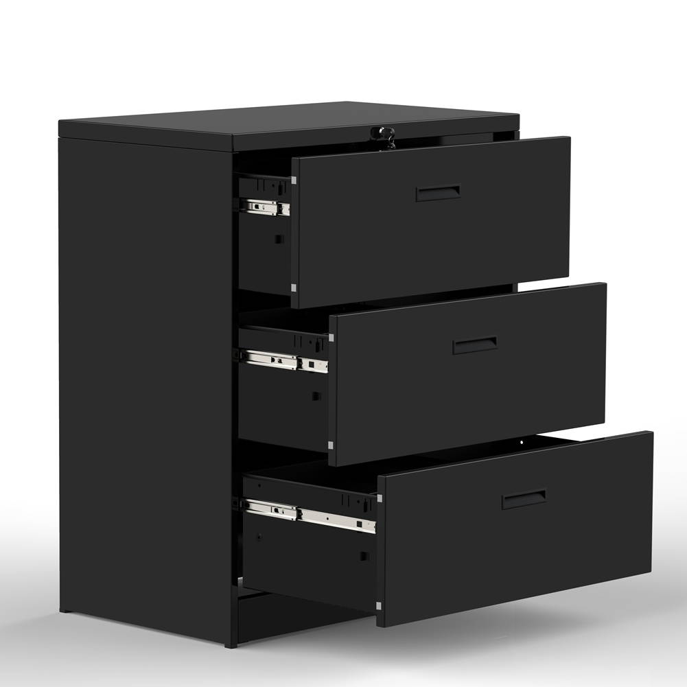Lateral File Cabinet&mdash;&mdash;Anti-tilt structure/More file space/Office lock design (2 Drawers, Black)