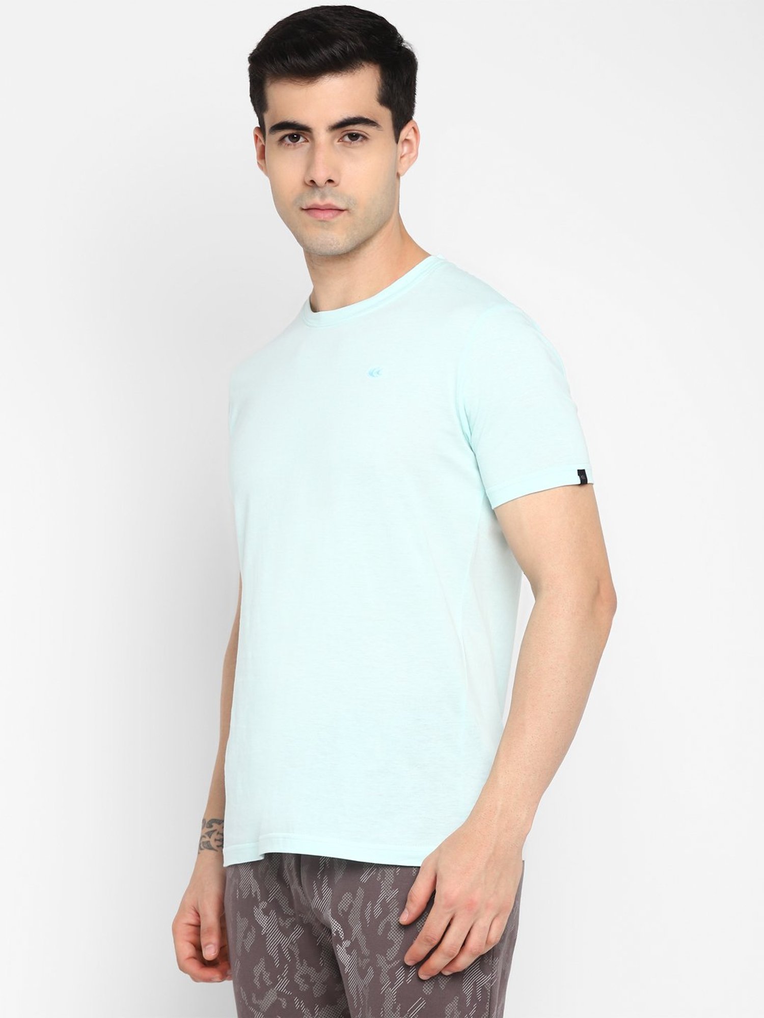 Allen cooper Turquoise Pure Cotton Regular Fit T-Shirt