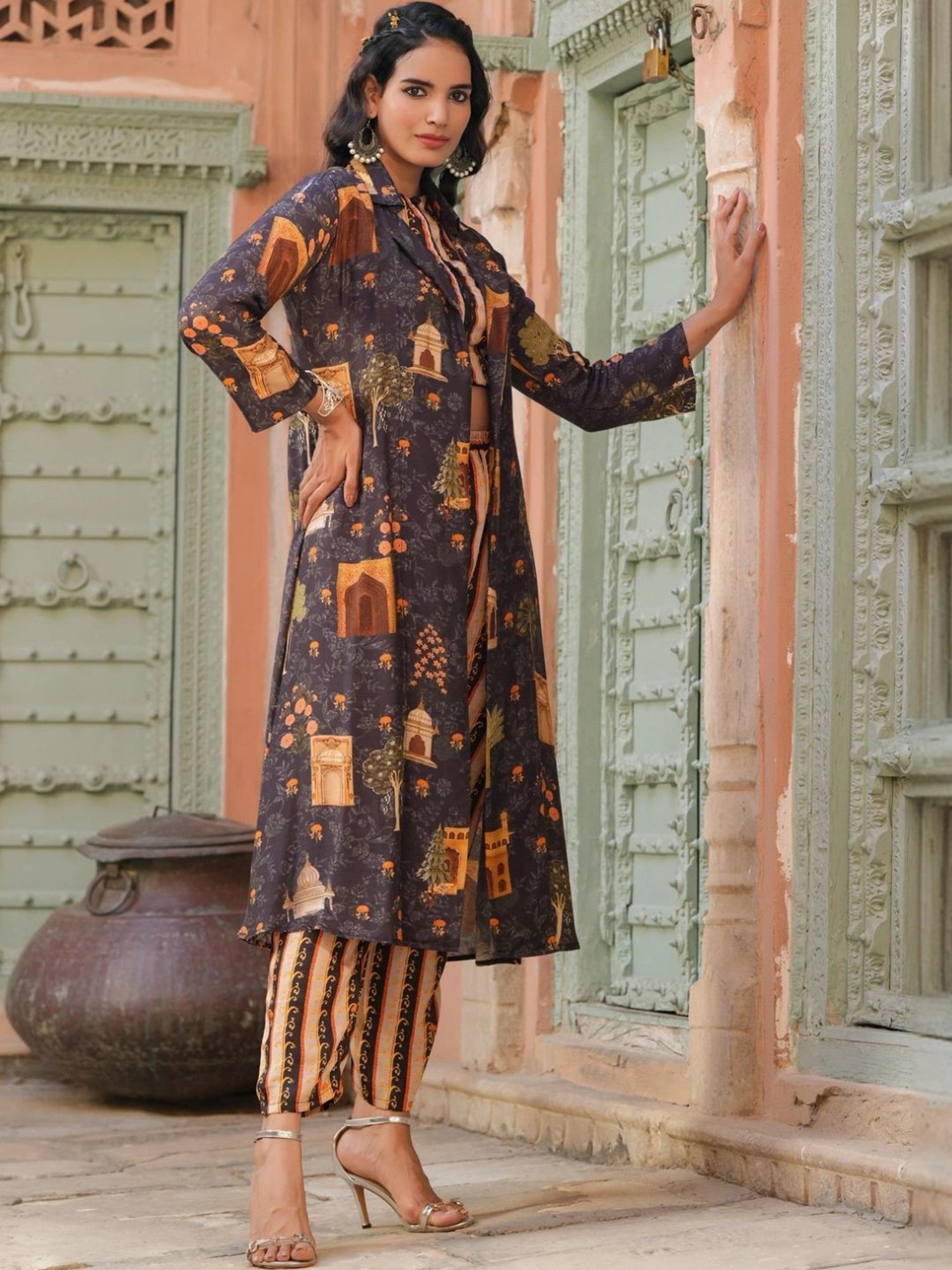 Melon by PlusS Blue Printed Shirt Pant Set