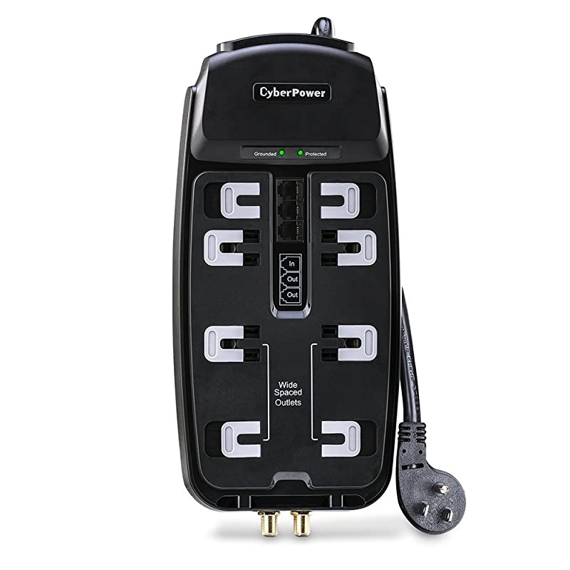 CSHT808TC Home Theater Surge Protector 2850J125V 8 Outlets 8ft Power Cord Black