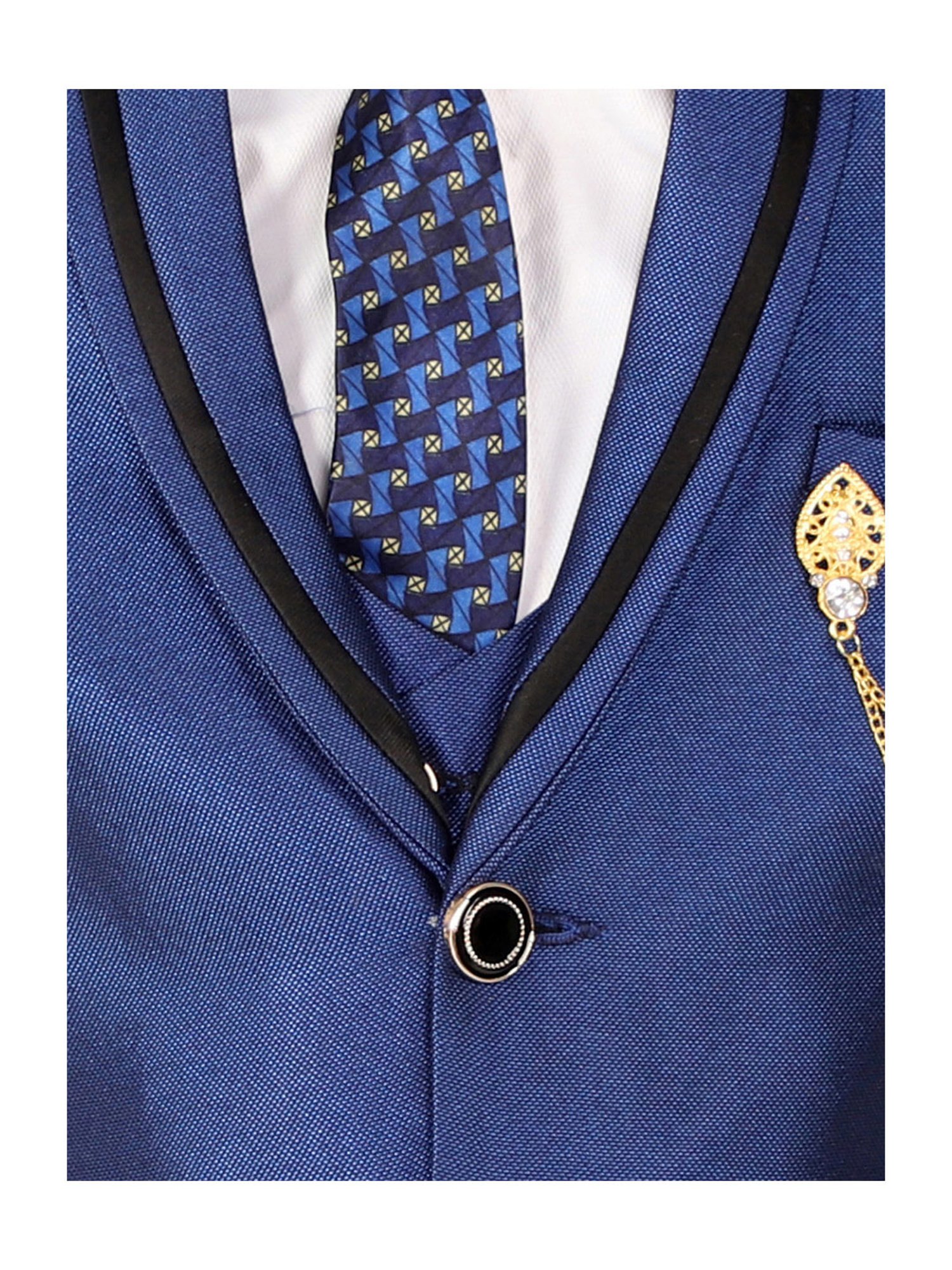 Fourfolds Boys Blue & White Solid Full Sleeves Suit Set