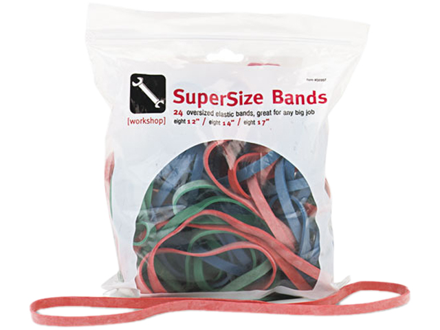 Alliance 08997 SuperSize Rubber Bands, Red/Blue/Green, 1/4" wide, Assorted Lengths, 24/Pack