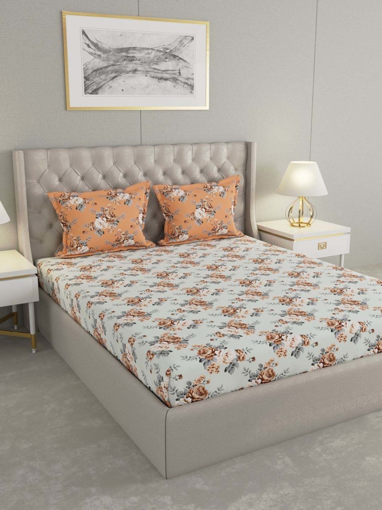 Raymond Home Mystique Brown 110 TC Cotton Queen Bedsheet with 2 Pillow Covers