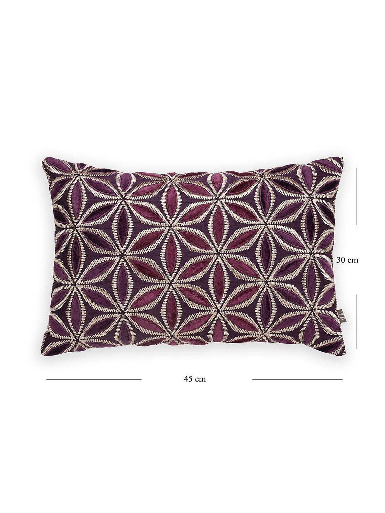 Pure Home and Living Purple Cotton Applique Work Rectangular Cushion Cover