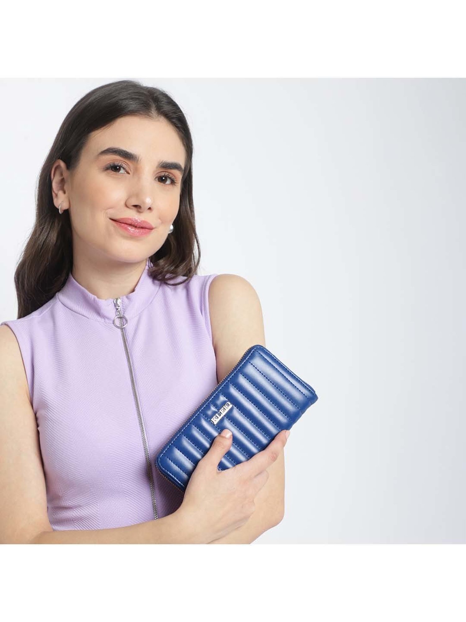 KLEIO Blue Quilted Zip Around Wallet for Women