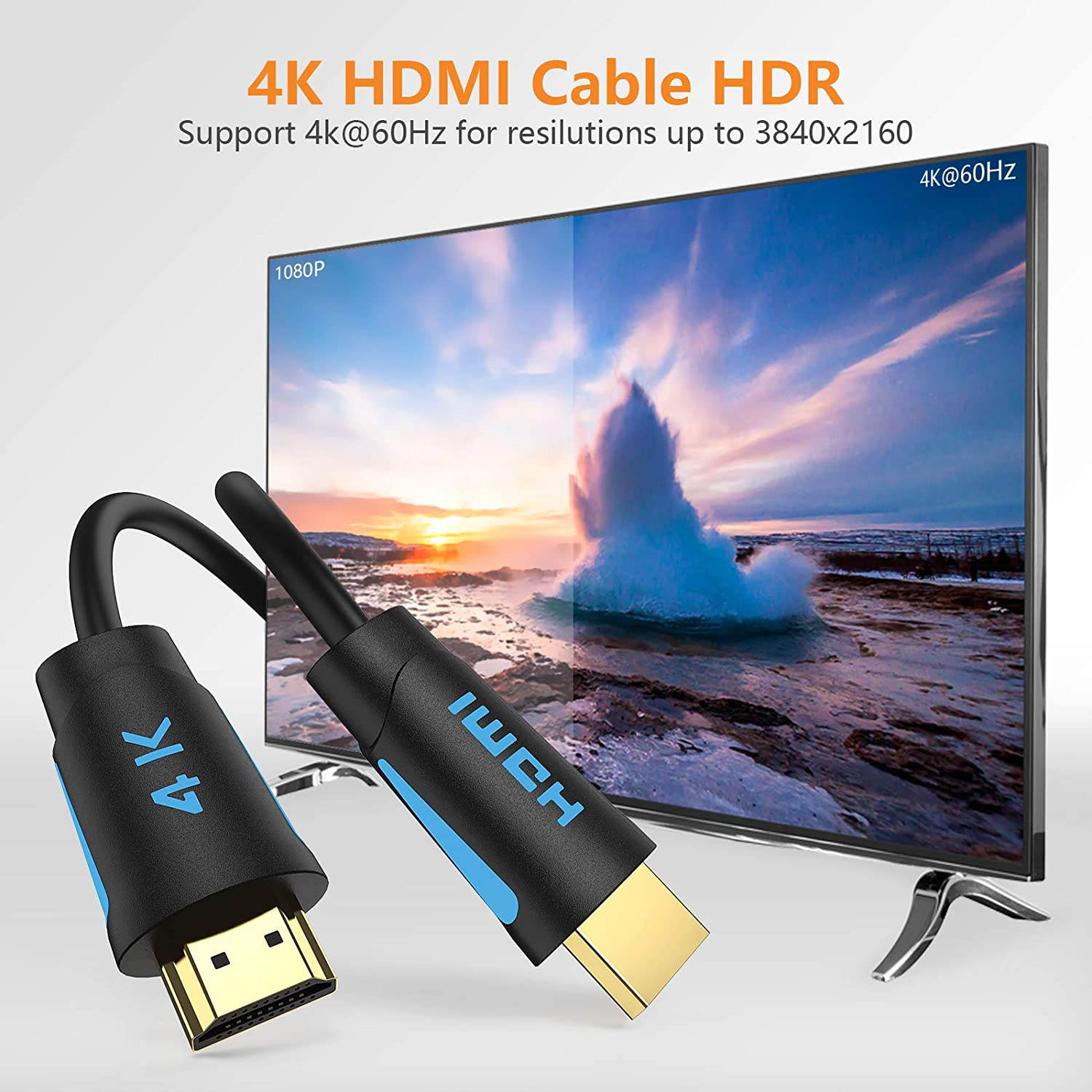 4K HDMI Cable HDMI 2.0 High Speed 18Gbps Cable PVC Supports 3D 4K@60Hz True HD Dolby 7.1 ARC HDCP 2.2 Compatible with UHD TV, PS4, PS3, Blu-ray, PC, Projector, Monitor (16.4ft/5M)