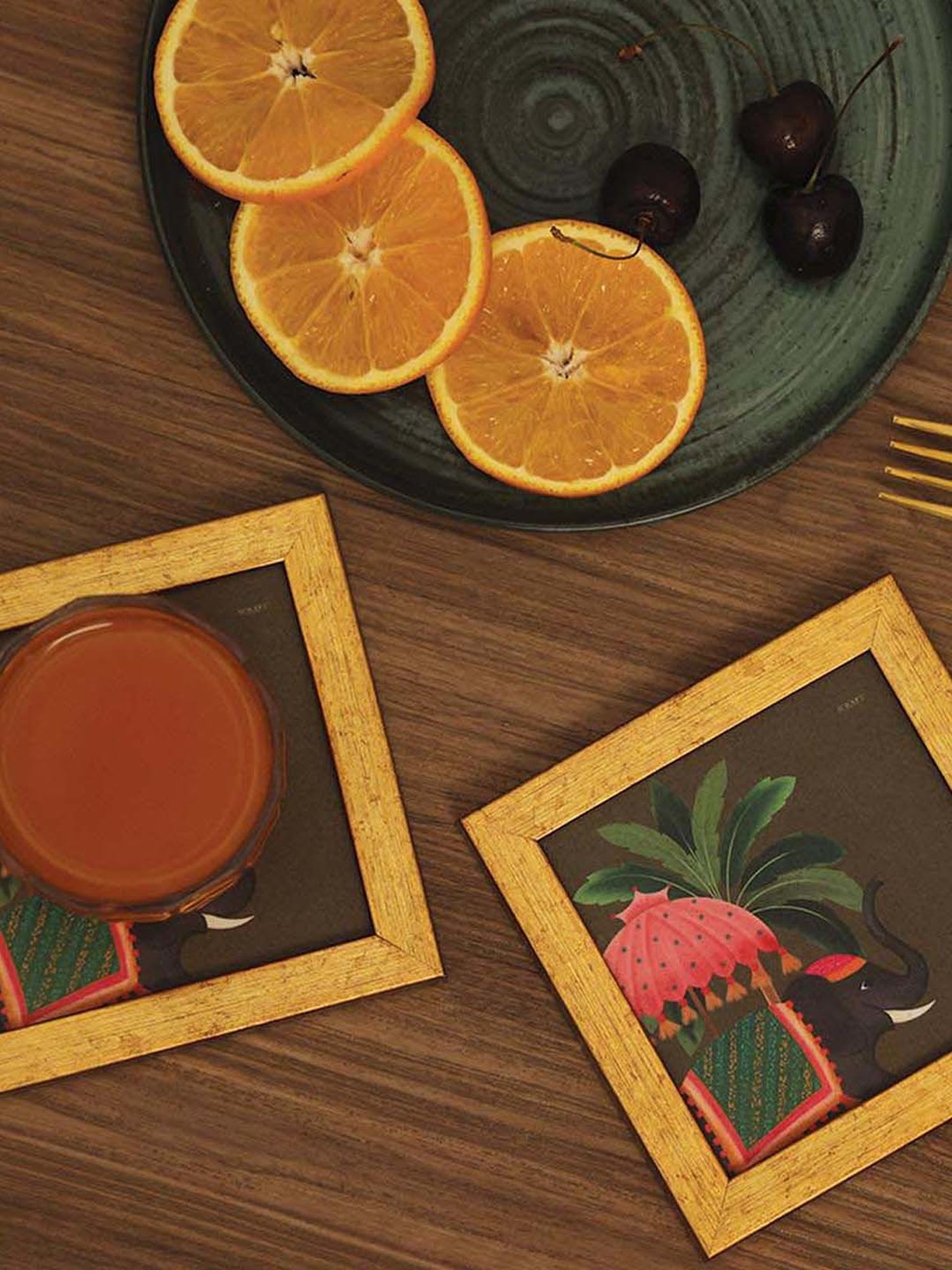 ICRAFT Multicolor Mdf Gajraj Series Framed Coasters - Set of 2
