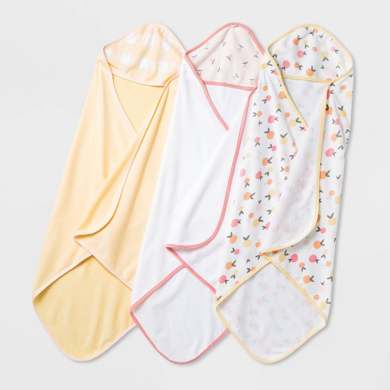 Baby Girls' 3pk Fruit Print Hooded Towel - Cloud Island™ Yellow