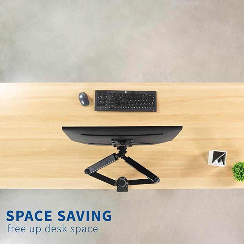 Dual Monitor Arm Mount for 17 to 32 inch Screens - Pneumatic Height Adjustment, Full Articulating Tilt, Swivel, Heavy Duty VESA Stand with Desk C-clamp and Grommet Option STAND-V002K