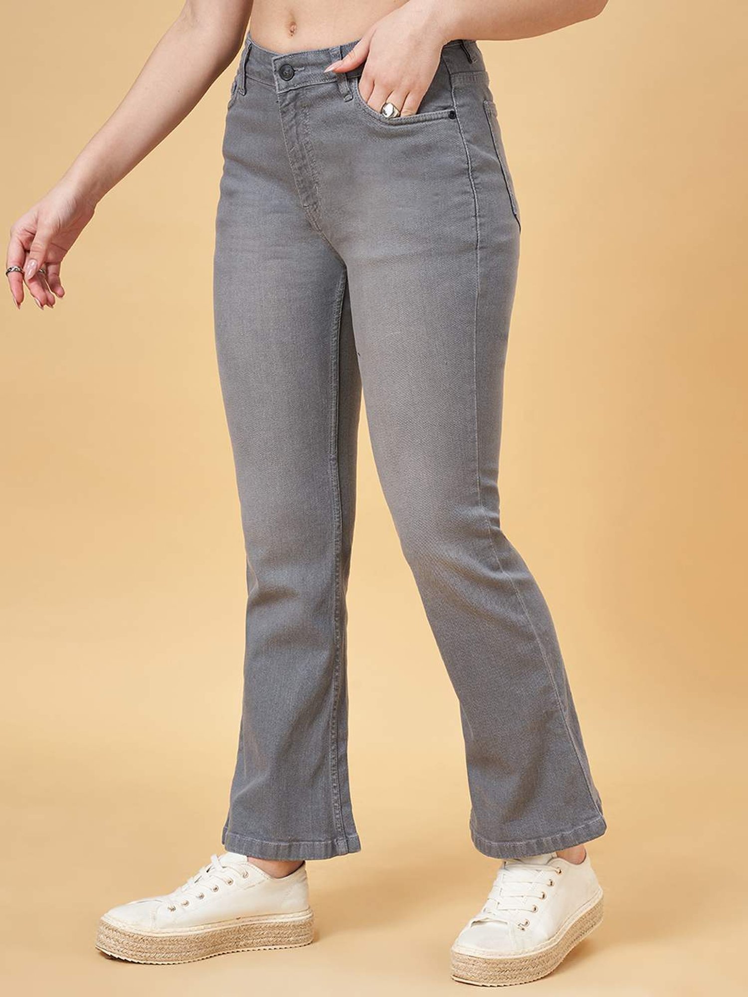 YU by Pantaloons Grey Cotton Mid Rise Bootcut Jeans