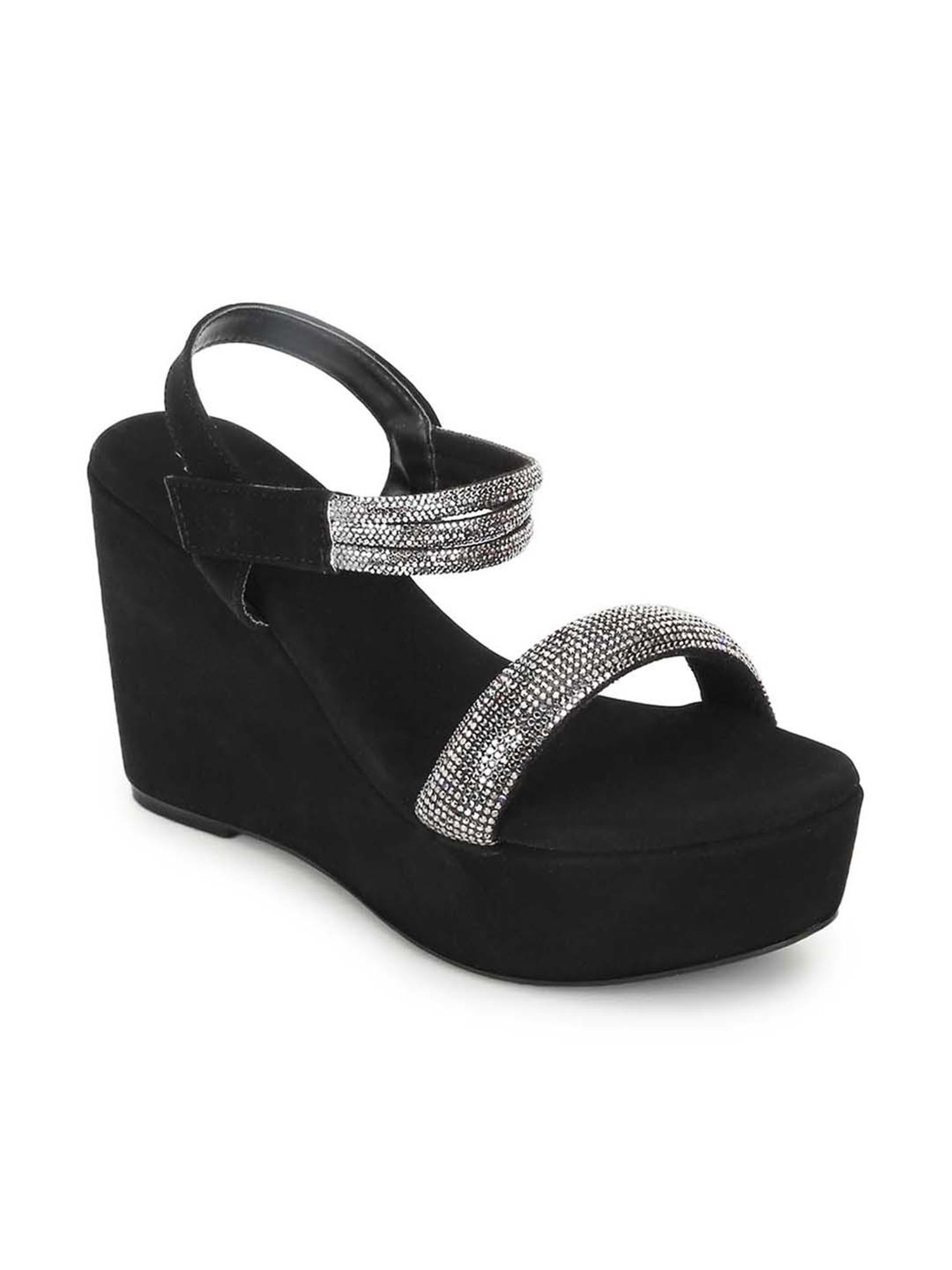 Truffle Collection Women's Black Ankle Strap Wedges