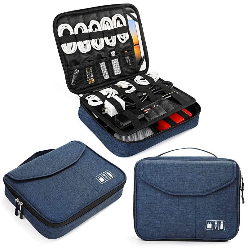 Electronics Bag,  Electronic Accessories Travel Cable Organizer Waterproof Cord Storage Bag for Cables, iPad (Up to 11''),Power Bank, USB Flash Drive and More-(All Black)