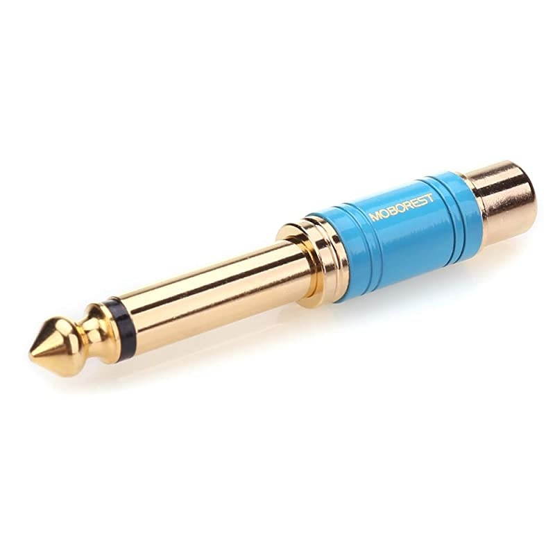 RCA to 14  RCA to 635mm Mono Plug TS Audio Adaptor 14 in Male to RCA Female Phono Pure Copper Color Paint Adapter Coupler Connector 1Red+1Blue