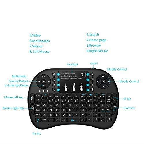 Rii i8+ 2.4GHz Mini Wireless Keyboard with Touchpad Mouse,LED Backlit,Rechargable Li-ion Battery (Updated 2017,Backlit)