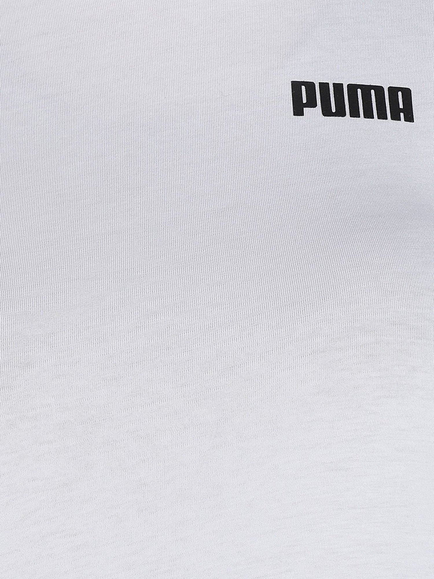 Puma White Cotton Logo Print Essential T-Shirt