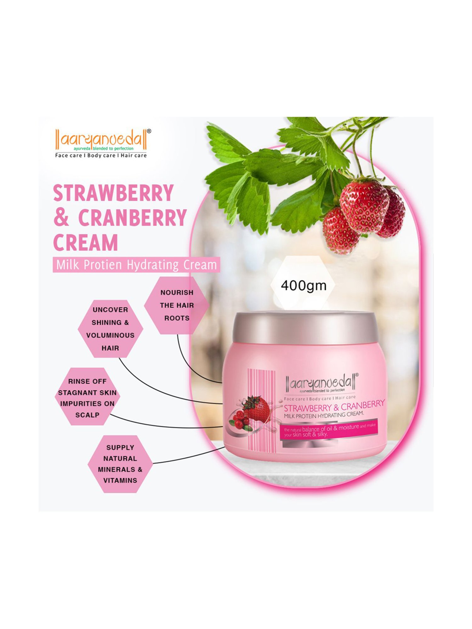 Aryanveda Strawberry & Cranberry Milk Protein Cream - 400 gm
