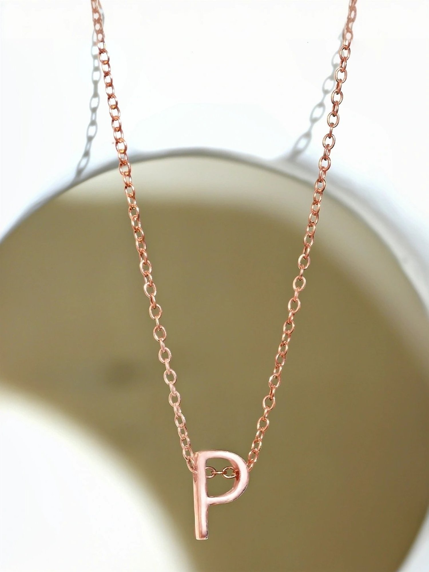 Touch925 Sterling Silver Posh P Initial Rose Gold Chain Pendant