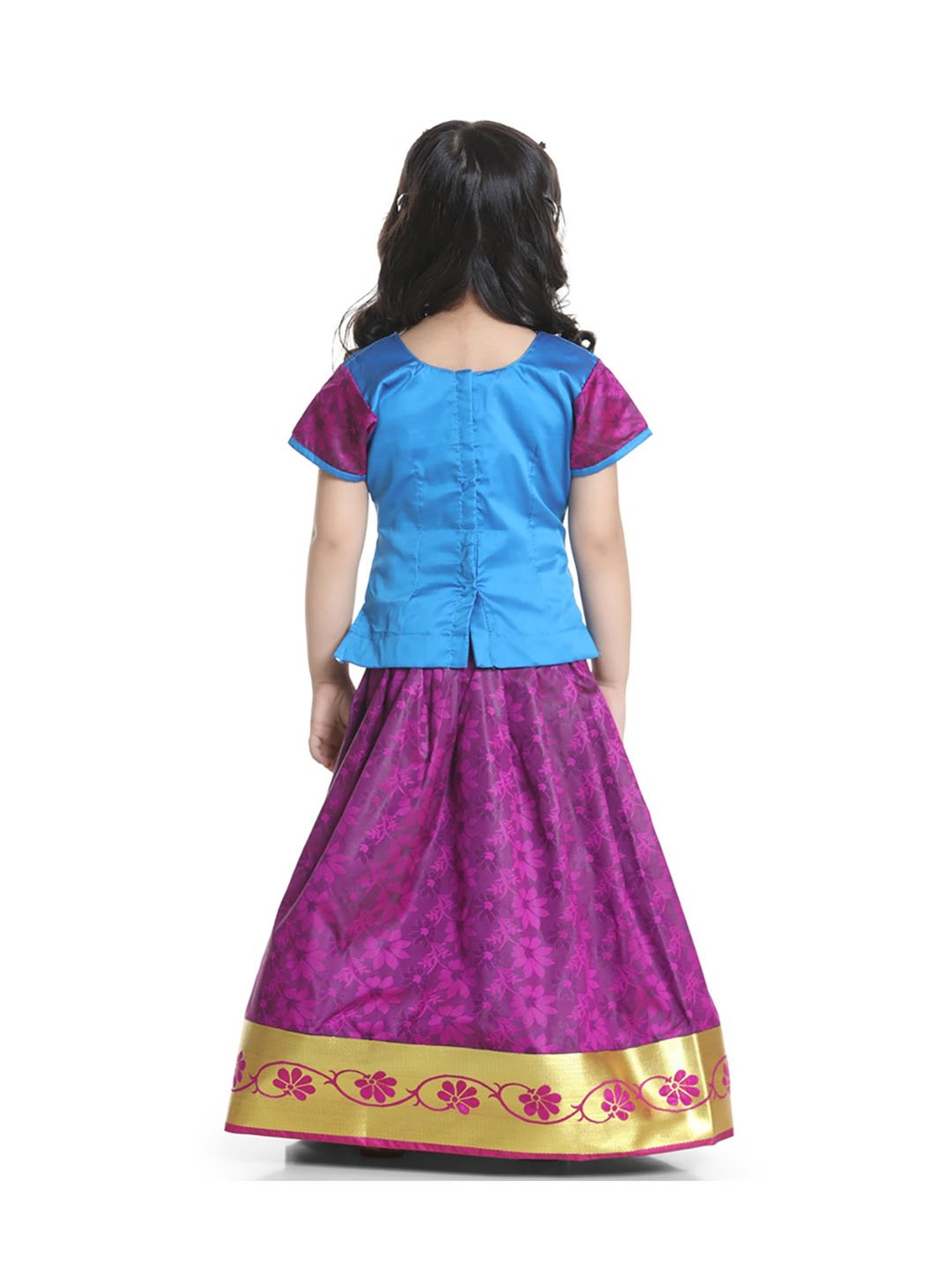BownBee Kids Blue & Purple Printed Choli with Lehenga