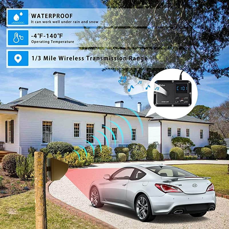 Driveway Alarm 1800 Feet Long Range Motion Sensor Alert System Driveway Detector for Home with 1800mAh Rechargeable Battery 13Brown